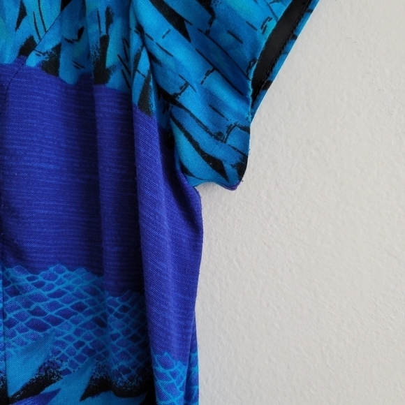 VTG Jessica Howard M/L Blue Faux Wrap Tropical Maxi Dress - Picture 6 of 8